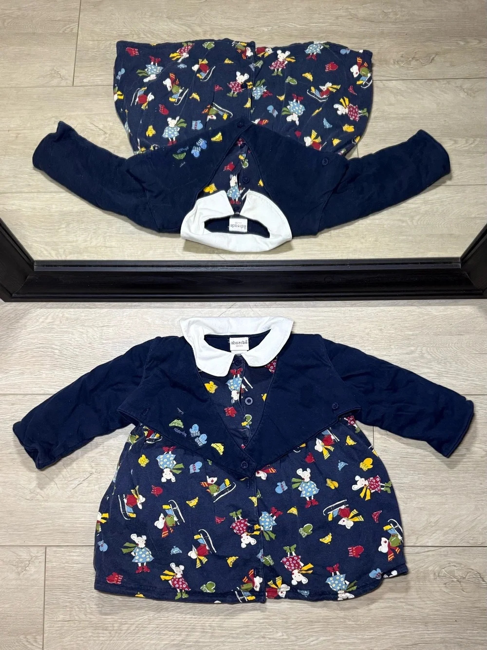 Vintage 1990s Toddlers Embroidered Absorba All Over Print Mouse Skiing Sweater